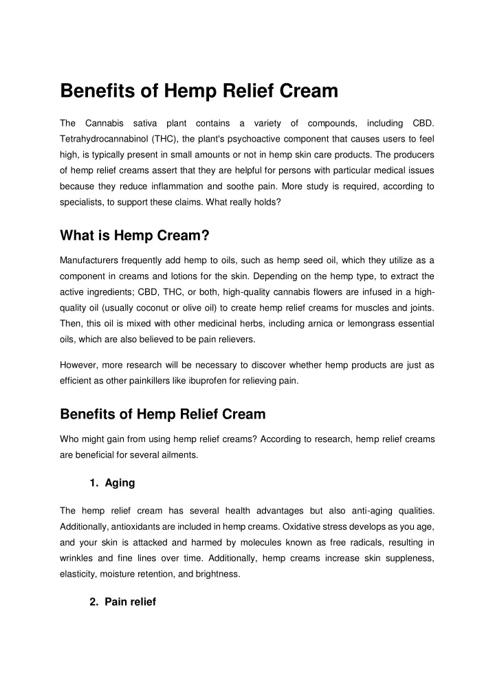 benefits of hemp relief cream