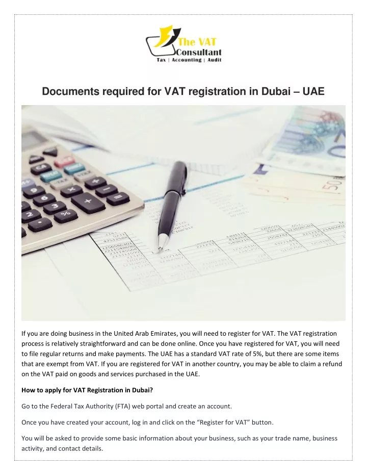 documents required for vat registration in dubai