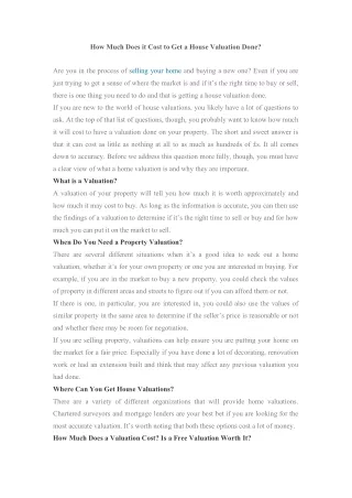 how much does it cost to get a house valuation