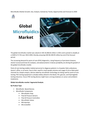 Microfluidics Market Size, Status and Business Growth 2022 to 2030