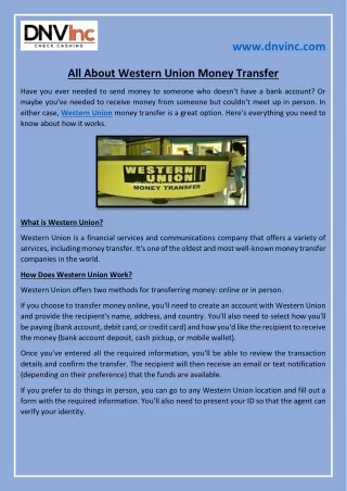 All About Western Union Money Transfer