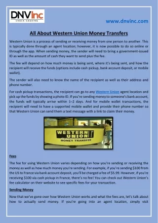 All About Western Union Money Transfers