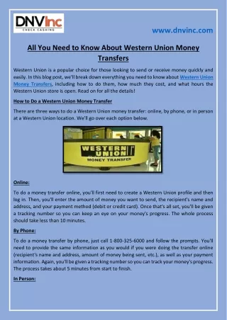All You Need to Know About Western Union Money Transfers