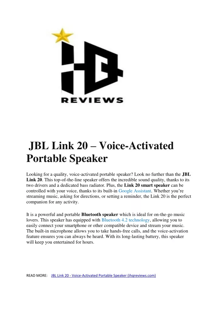 jbl link 20 voice activated portable speaker