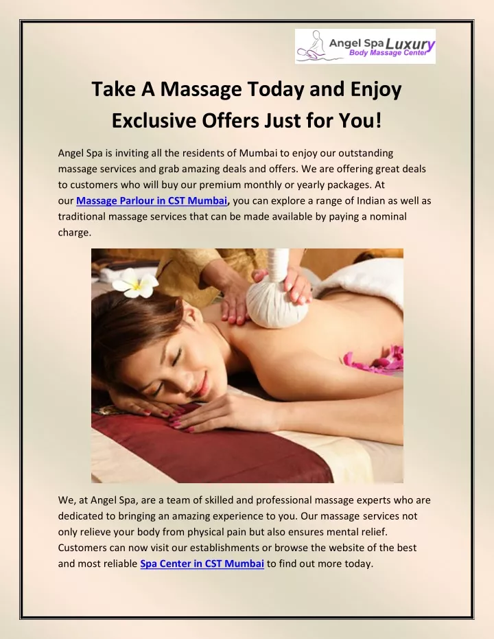 take a massage today and enjoy exclusive offers