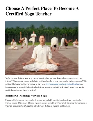 Choose A Perfect Place To Become A Certified Yoga Teacher