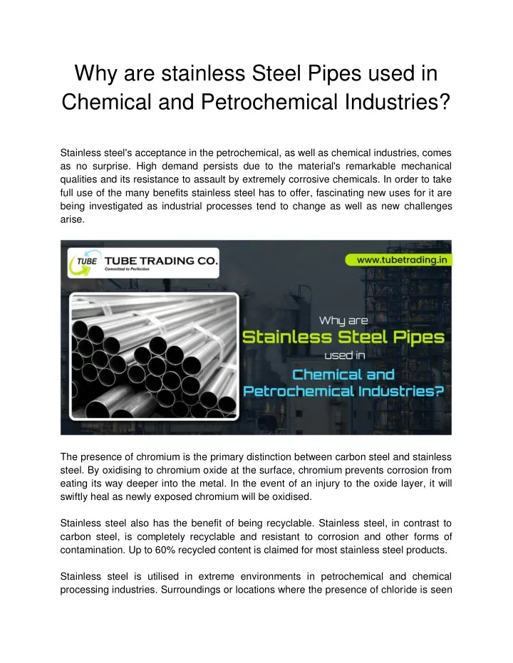 why are stainless steel pipes used in chemical