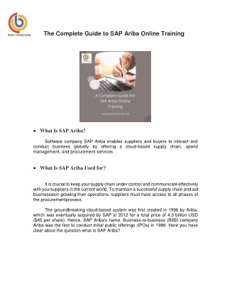 The Complete Guide for SAP Ariba Online Training