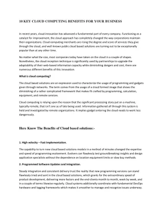 10 key cloud computing benefits for your business