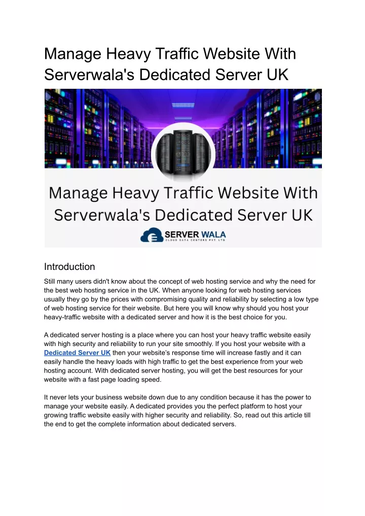 manage heavy traffic website with serverwala