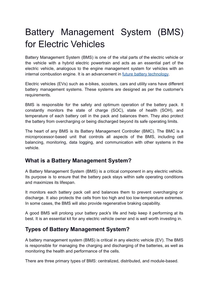 battery management system bms for electric