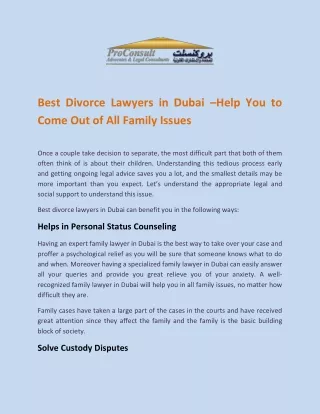 Best Divorce Lawyers in Dubai –Help You to Come Out of All Family Issues