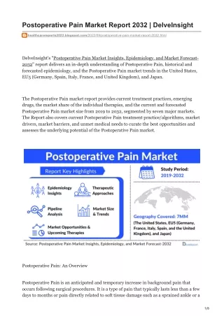 postoperative Pain Market Report 2032  DelveInsight