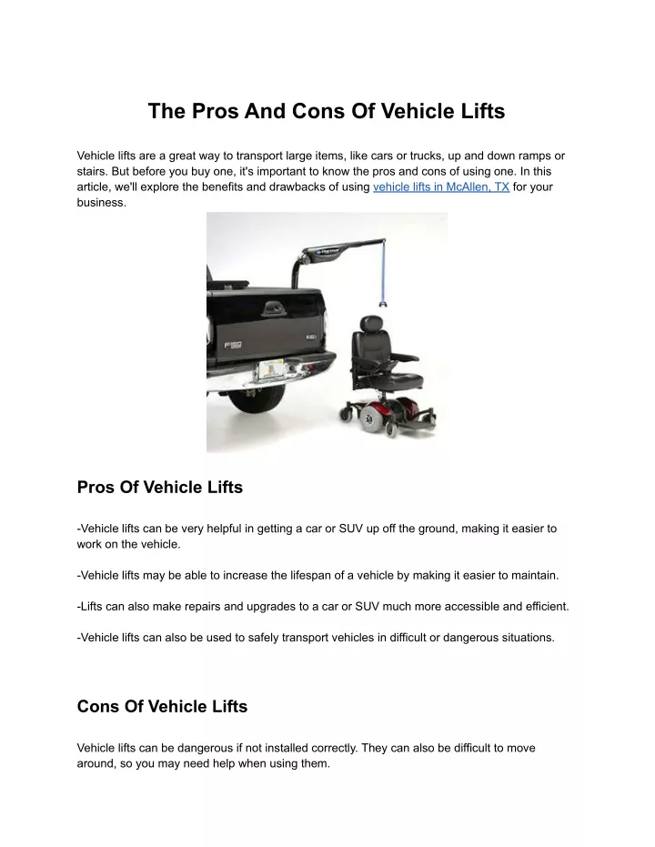 the pros and cons of vehicle lifts