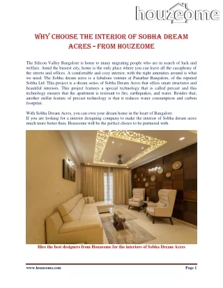why choose the interior of Sobha dream acres - from Houzeome
