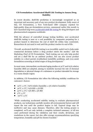 cd formulation accelerated shelf life testing