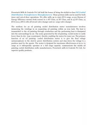 Oil Cooled Distribution Transformers Manufacturers