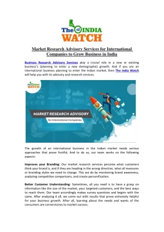 Market Research Advisory Services for International Companies to Grow Business in India