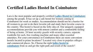 Certified Ladies Hostel In Coimbatore​