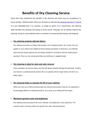 Benefits of Dry Cleaning Service