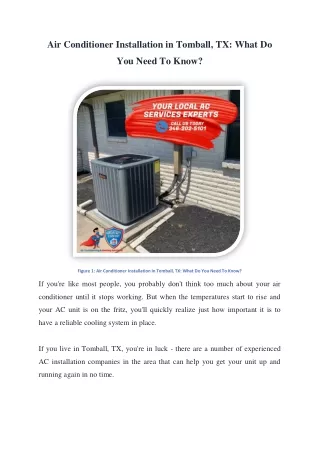 Air Conditioner Installation in Tomball, TX What Do You Need To Know