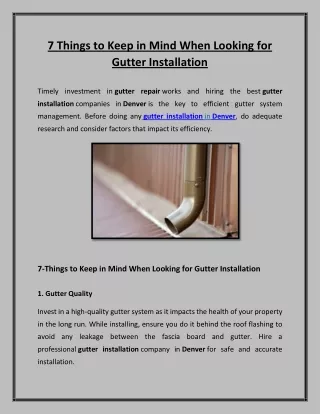 7 Things to Keep in Mind When Looking for Gutter Installation