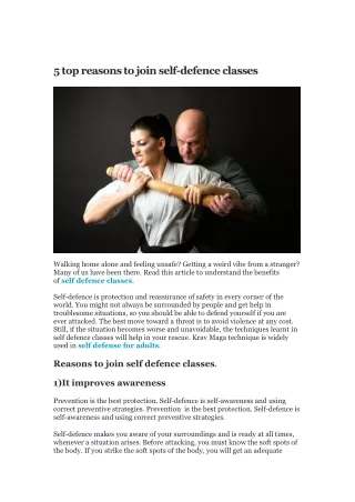 5 top reasons to join self-defence classes