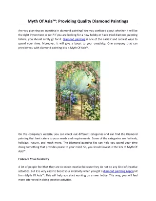 Myth Of Asia™: Providing Quality Diamond Paintings