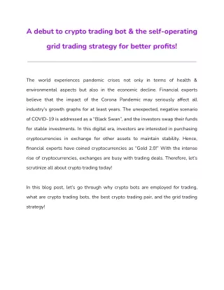 a debut to crypto trading bot the self operating