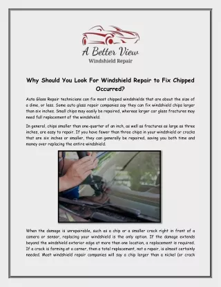 Why Should You Look For Windshield Repair to Fix Chipped Occurred