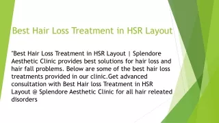 Best Hair Loss Treatment in HSR Layout | Splendore Aesthetic Clinic