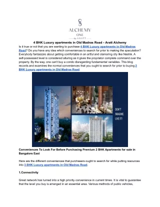 4 BHK Luxury apartments in Old Madras Road - Aratt Alchemy