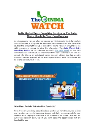 India Market Entry Consulting Services by The India Watch Should be Your Consideration