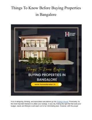 Things To Know Before Buying Properties in Bangalore