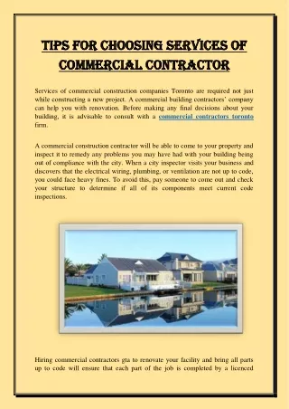 Tips For Choosing Services of Commercial Contractor