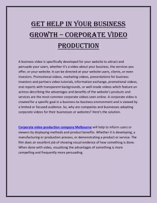 Get Help In Your Business Growth – Corporate Video Production