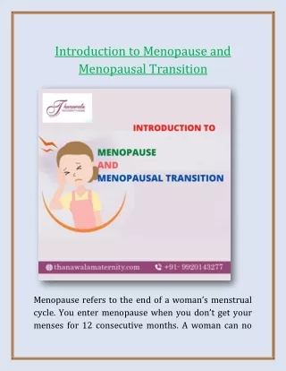Introduction to Menopause and Menopausal Transition