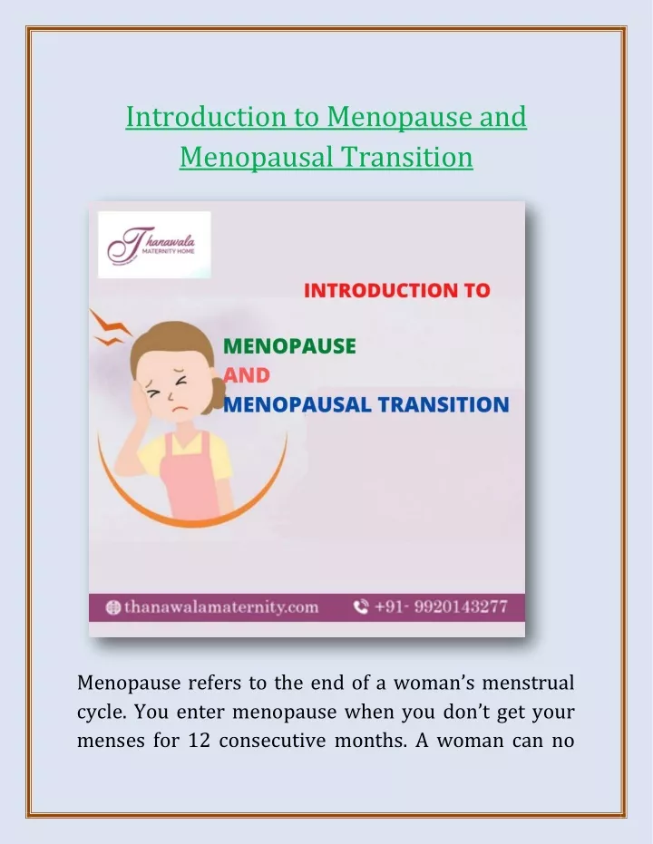 introduction to menopause and menopausal