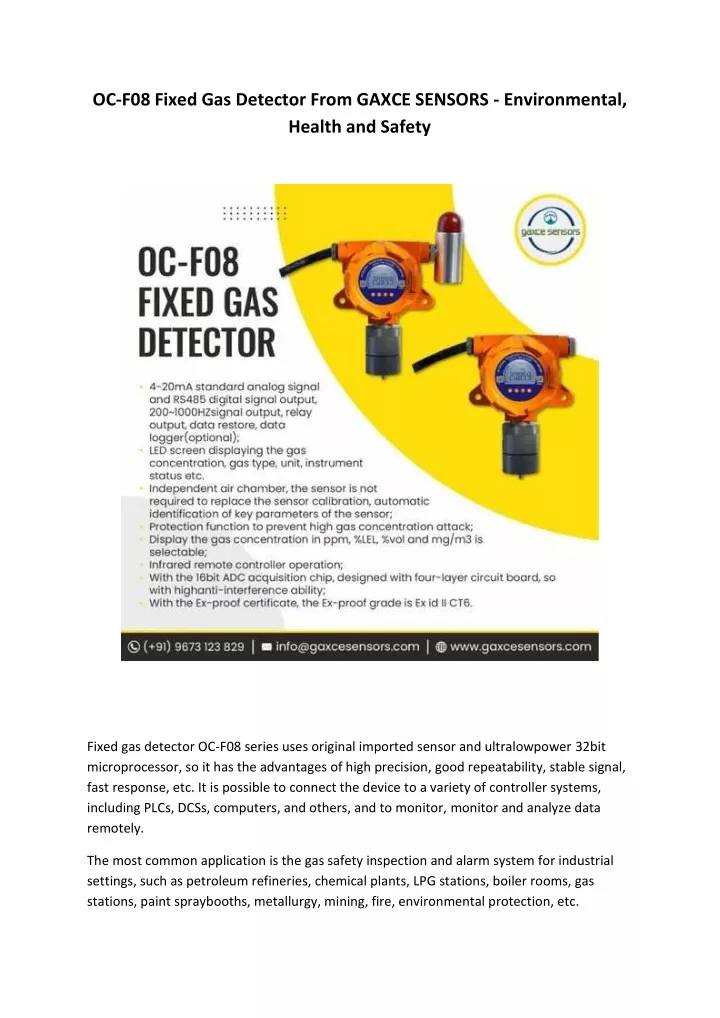 oc f08 fixed gas detector from gaxce sensors