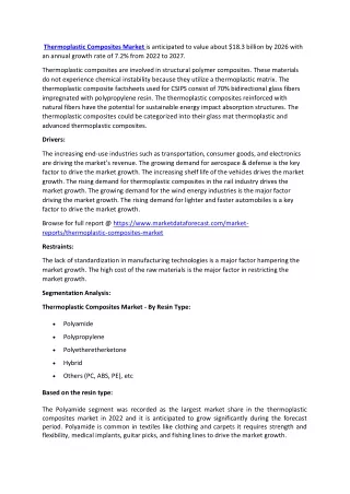 thermoplastic composites market is anticipated