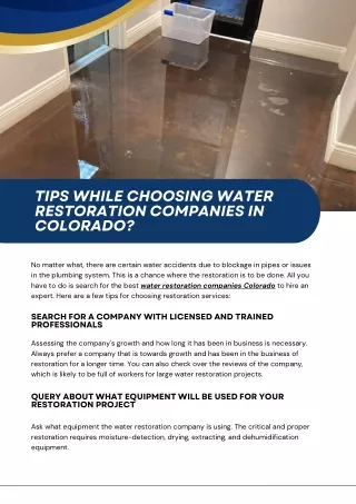 Tips While Choosing Water Restoration Companies In Colorado?