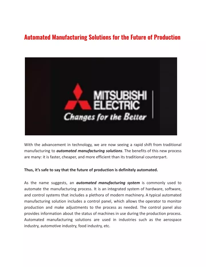 automated manufacturing solutions for the future
