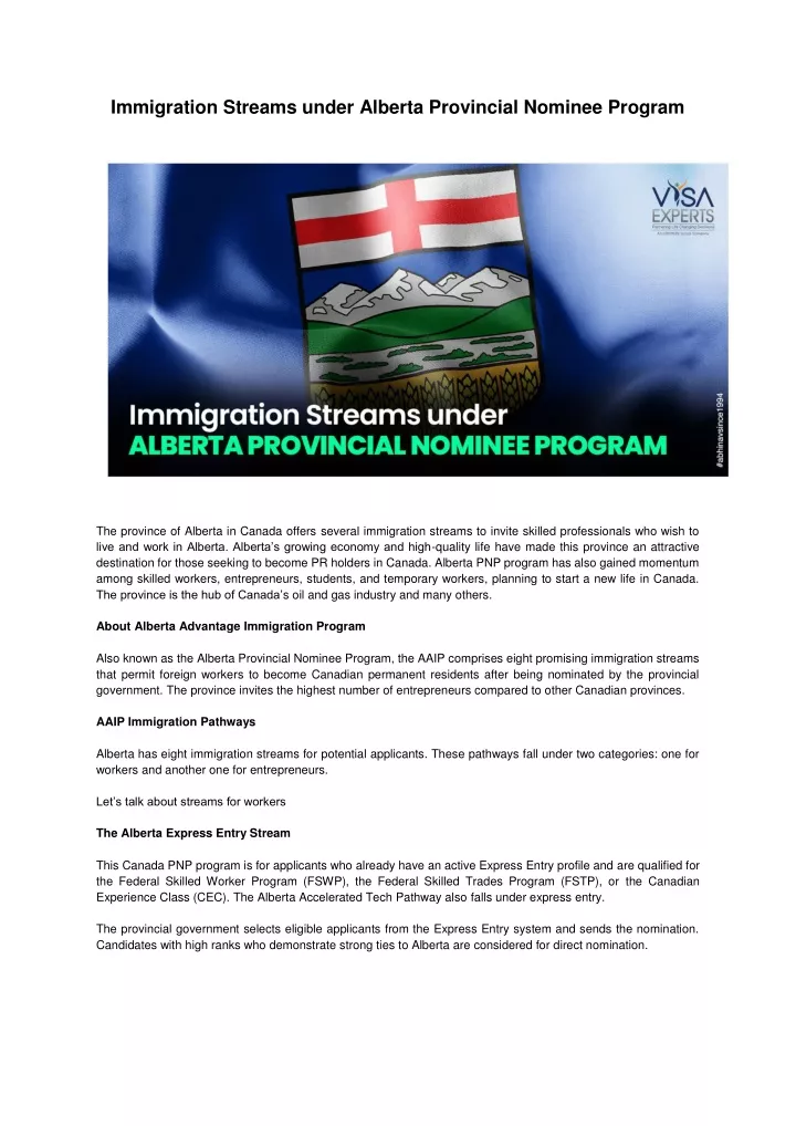 immigration streams under alberta provincial