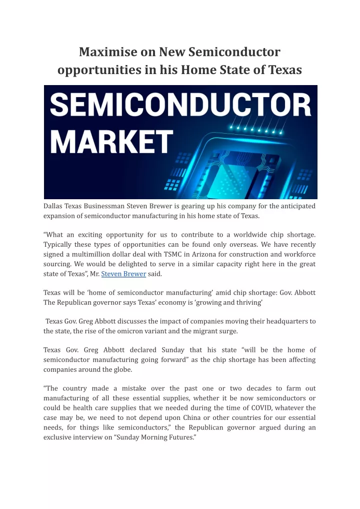 maximise on new semiconductor opportunities