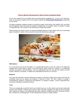 Pismo Beach Restaurants Share Some Seafood Ideas