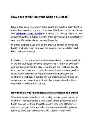 how does exhibition stand helps a business