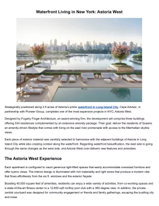 Waterfront Living in New York: Astoria West