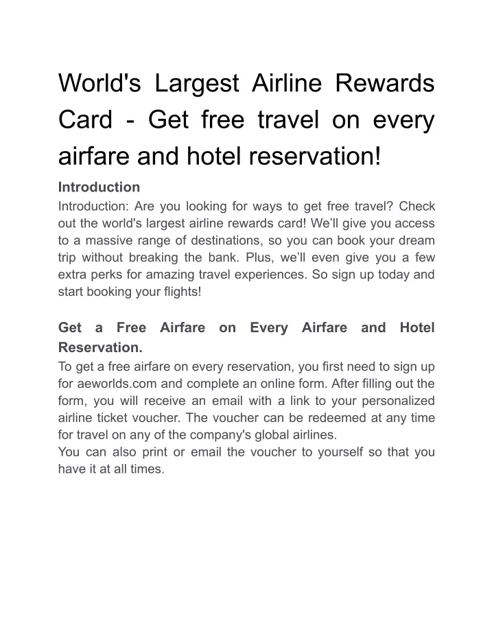 world s largest airline rewards card get free
