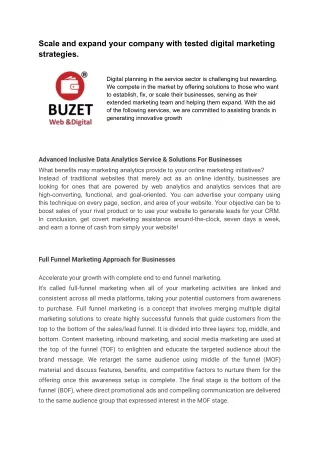 Tech-driven Digital Marketing services by Buzet web & digital