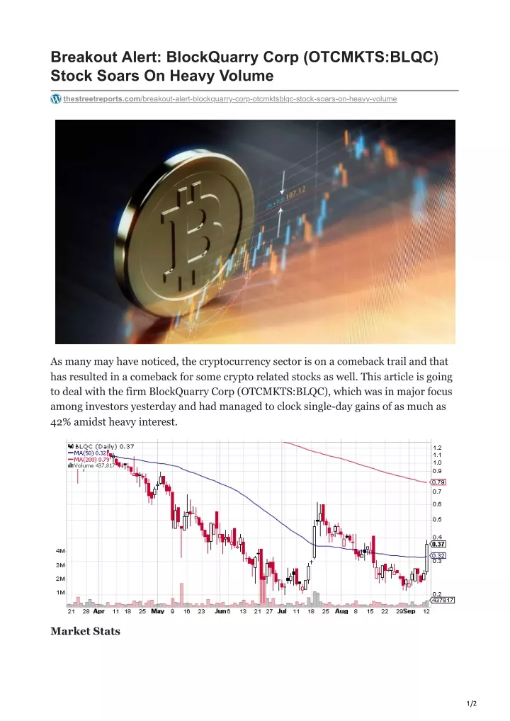 breakout alert blockquarry corp otcmkts blqc